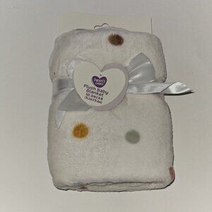 NEW Parent's Choice White Fleece Baby Blanket Brown Gray Blue Polka Dots 30x36